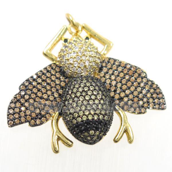 copper Honeybee pendant paved zircon, gold plated