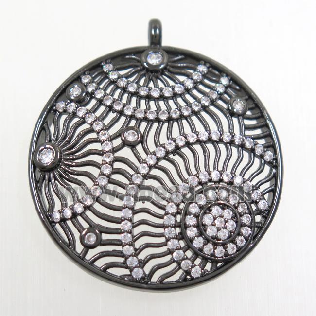 copper pendants paved zircon, circle, black