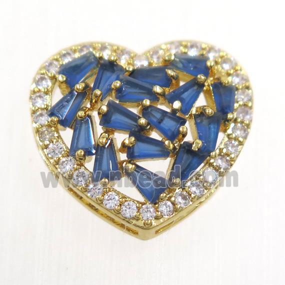 copper bead paved zircon, heart, gold plated