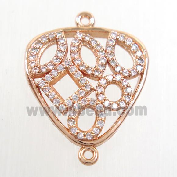 copper connector paved zircon, triangle, rose gold