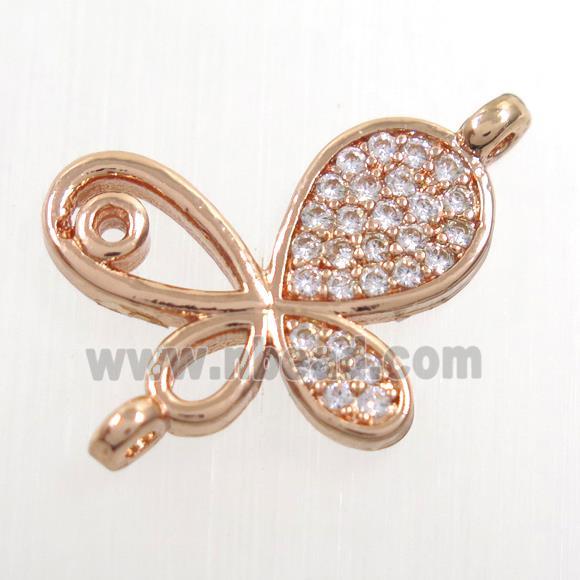copper connector paved zircon, butterfly, rose gold
