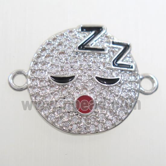 copper Emoji connector paved zircon, platinum plated