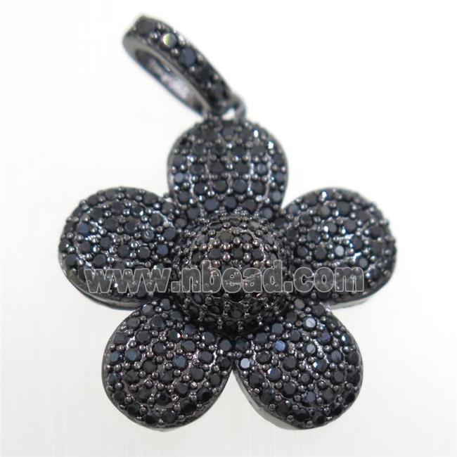 copper pendants paved zircon, flower, black