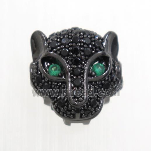 copper leopardhead beads paved zircon, black plated