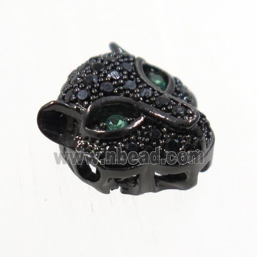 copper leopardhead beads paved zircon, black plated