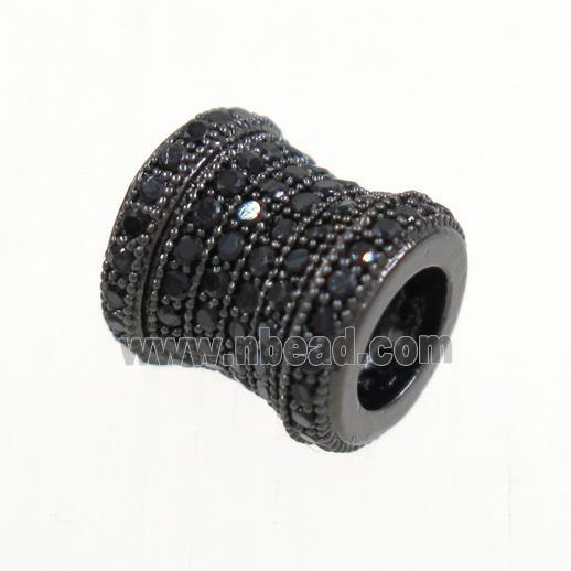 copper bamboo beads paved zircon, rondelle, black plated