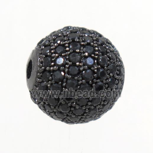 copper beads paved zircon, round, black plated