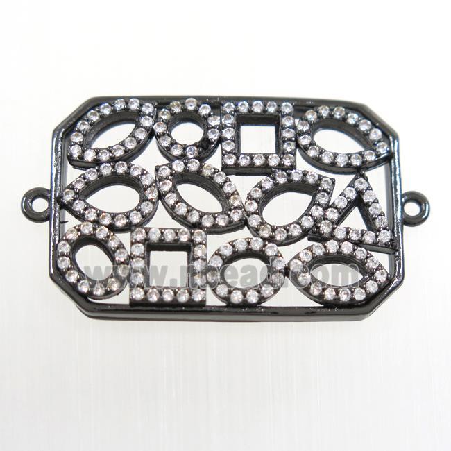 copper connector paved zircon, rectangle, black plated