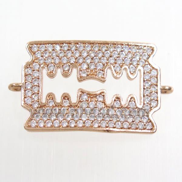 copper blade connector paved zircon, rose gold