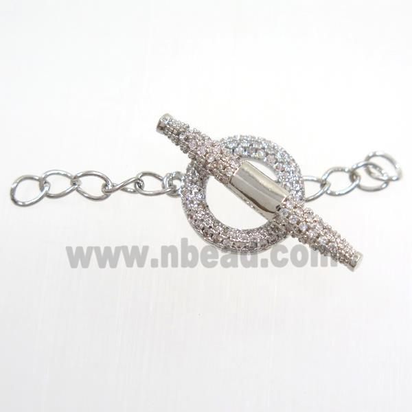 copper toggle clasp paved zircon, platinum plated