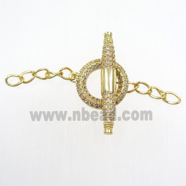 copper toggle clasp paved zircon, gold plated