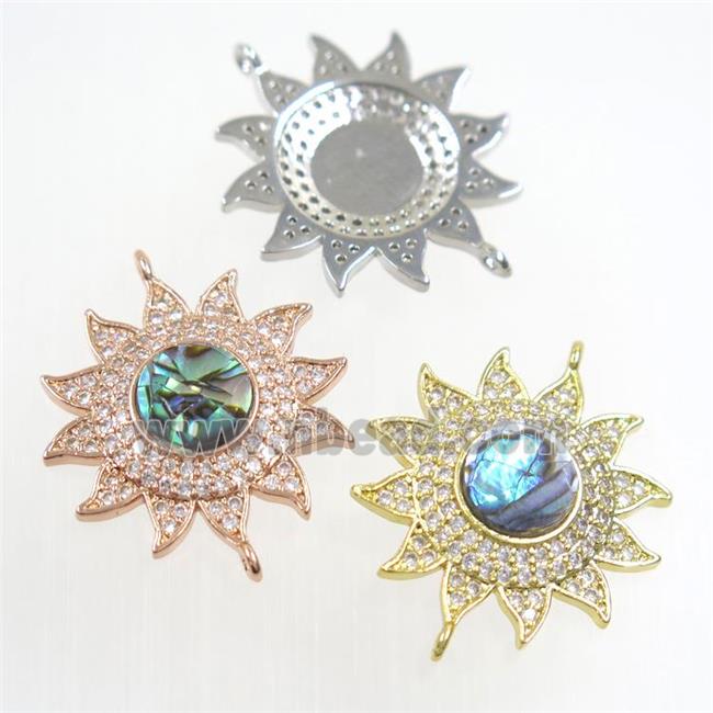 copper sunflower connector paved zircon with abalone shell, mixed