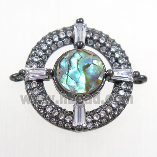 copper donut connector paved zircon with abalone shell, black plated