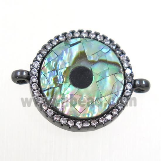 copper circle connector paved zircon with abalone shell, black plated