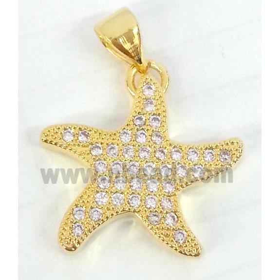 Copper Starfish Pendant Pave Zircon Gold Plated