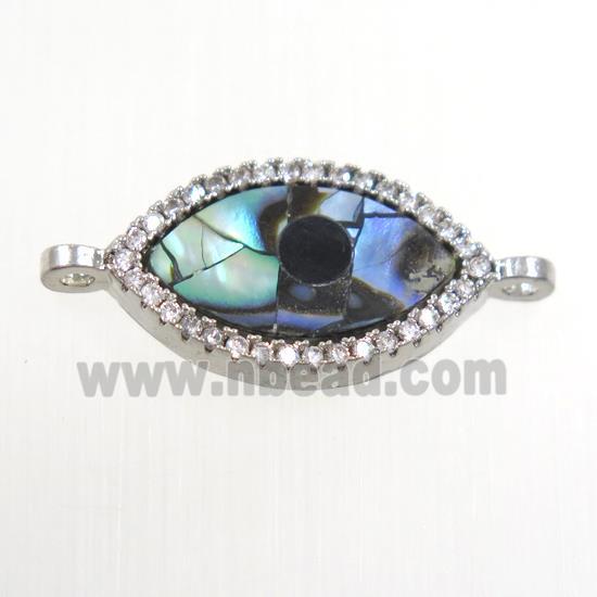 copper eye connector paved zircon with abalone shell, platinum plated