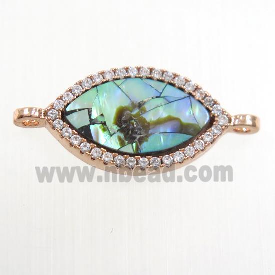 copper eye connector paved zircon with abalone shell, rose gold