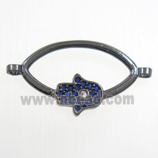 copper oval connector paved zircon with hamsahand, black plated