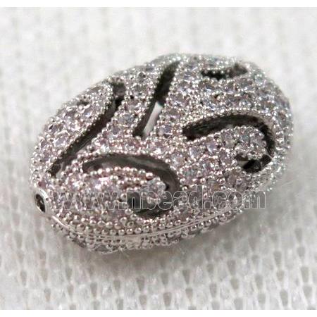 copper spacer bead pave zircon, platinum plated
