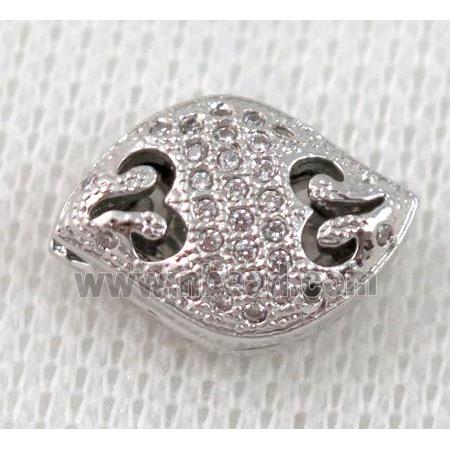 copper spacer bead pave zircon, platinum plated