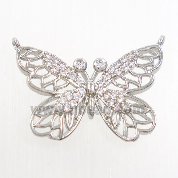 copper butterfly pendants paved zircon with 2loops, platinum plated