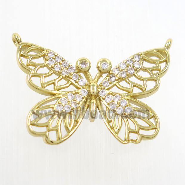 copper butterfly pendants paved zircon with 2loops, gold plated