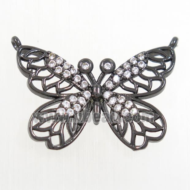 copper butterfly pendants paved zircon with 2loops, black plated