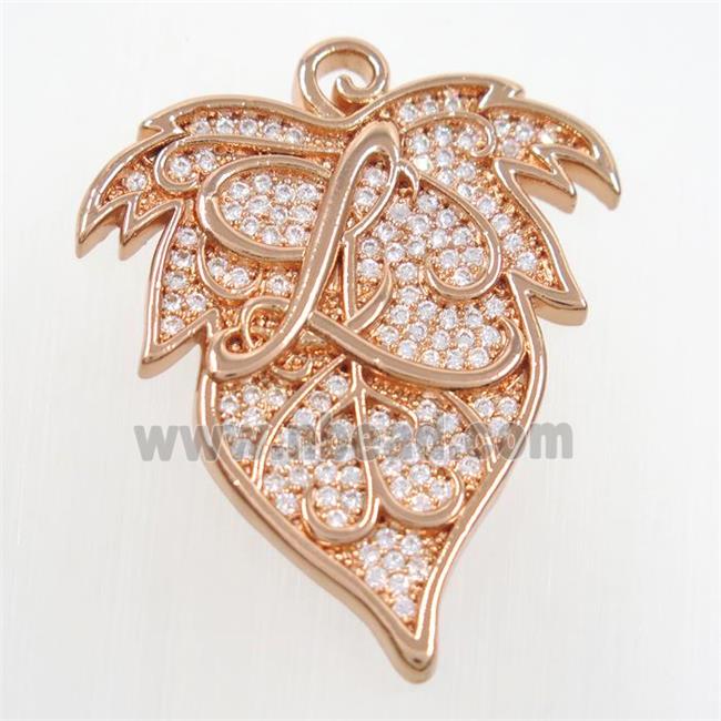 copper maple leaf pendants paved zircon, rose gold