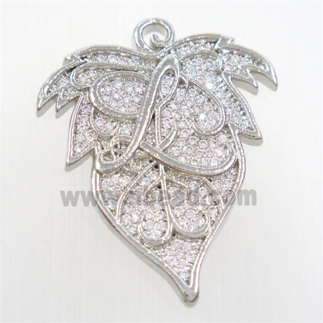 copper maple leaf pendants paved zircon, platinum plated