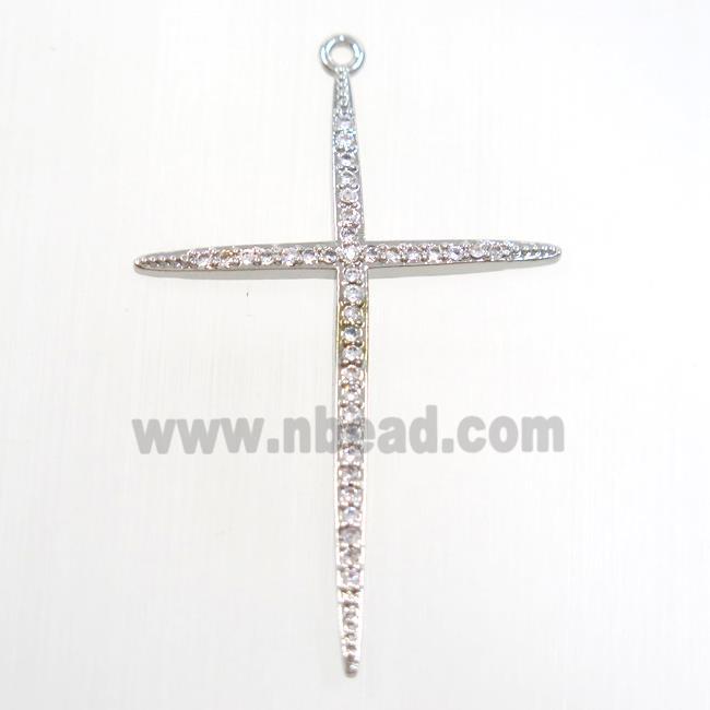 copper cross pendants paved zircon, platinum plated