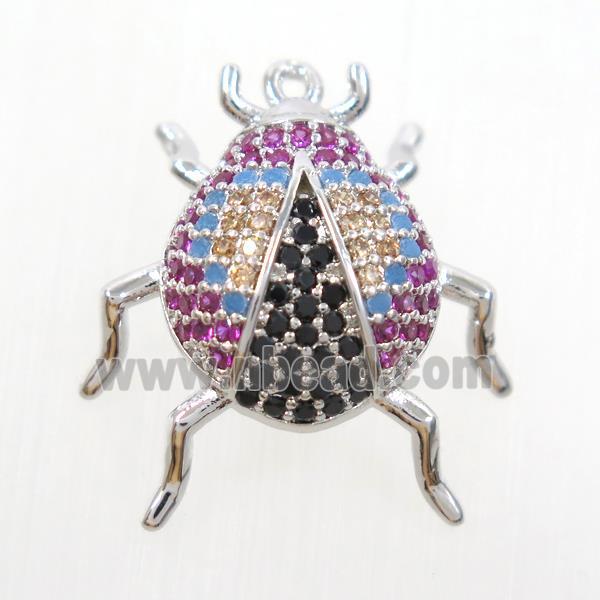 copper beetle pendant paved zircon, platinum plated