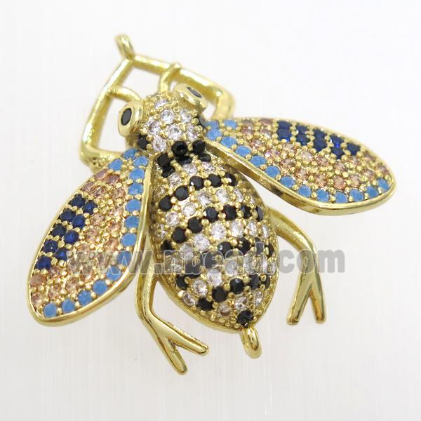copper honeybee connector paved zircon, gold plated