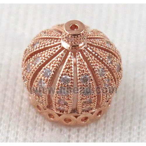 copper bead pave zircon, crown, rose gold plated