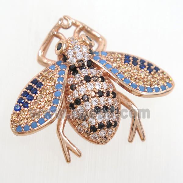 copper honeybee pendants paved zircon, rose gold