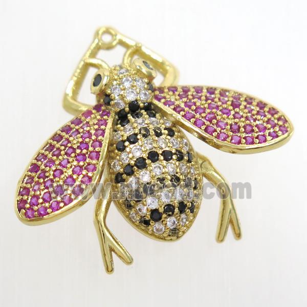 copper honeybee pendants paved zircon, gold plated