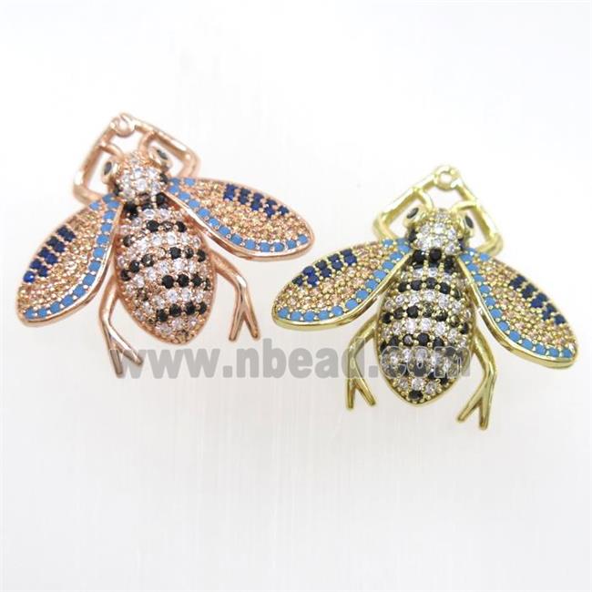 copper honeybee charm pendants paved zircon, mix color