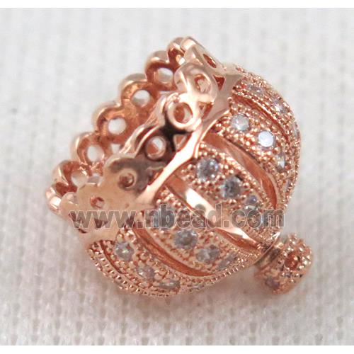 copper bead pave zircon, crown, rose gold plated