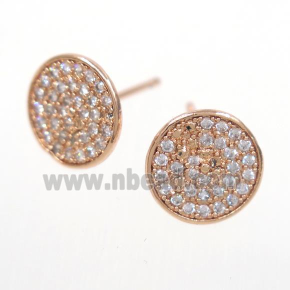 copper earring studs paved zircon, rose gold