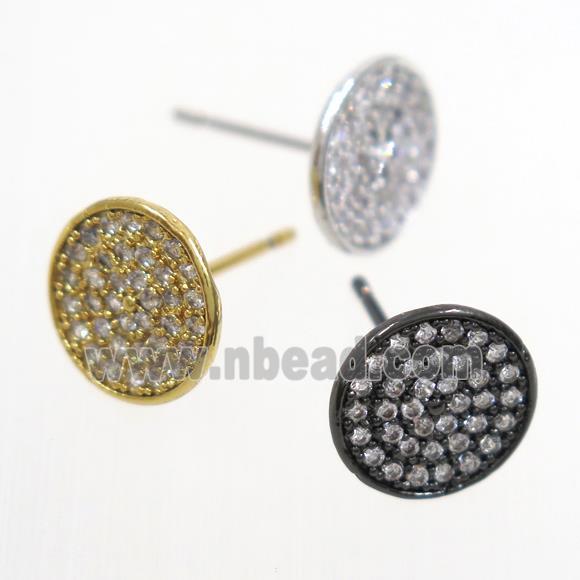 copper earring studs paved zircon, mix color