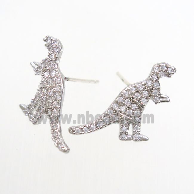 copper dragon Earring studs paved zircon, platinum plated