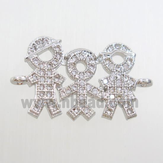 copper Family connector paved zircon, platinum plated