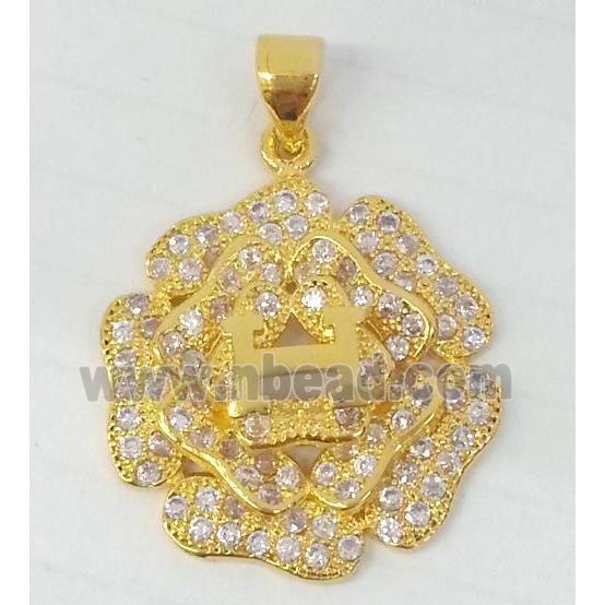 Zircon, copper pendant, gold plated