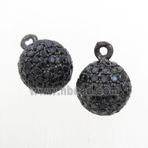 copper round ball pendant paved zircon, black plated