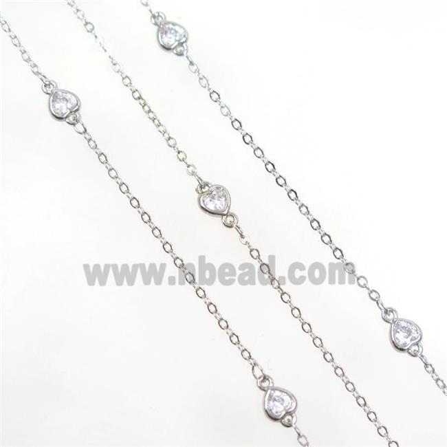 copper chain with zircon, heart, platinum plated