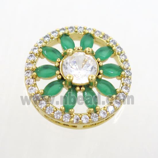 copper sunflower connector pave green zircon, gold plated