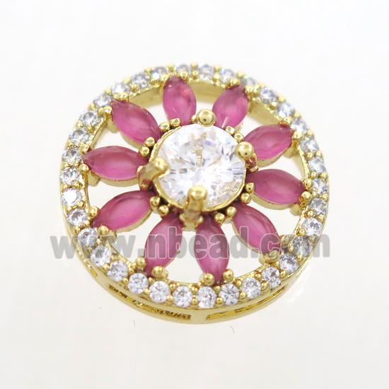 copper sunflower connector pave pink zircon, gold plated