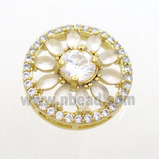 copper sunflower connector pave white zircon, gold plated