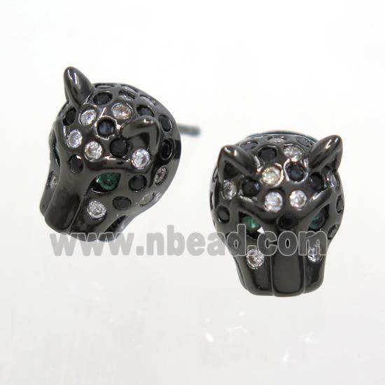 copper pantherhead earring studs paved zircon, black plated