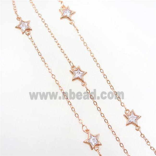 copper chain with star zircon, rose gold