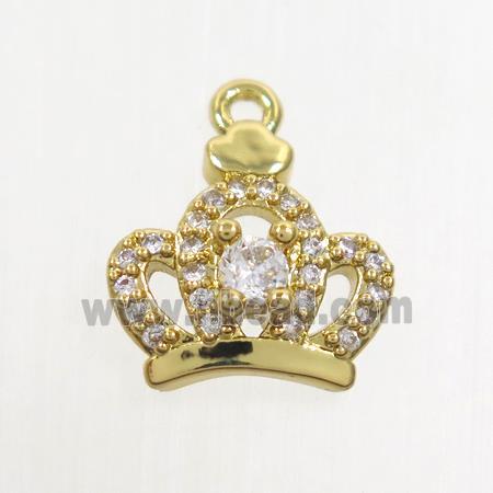 copper crown pendant paved zircon, gold plated